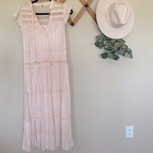 Free People Romantic Sheer Midi Dress with Polka Dots and Lace